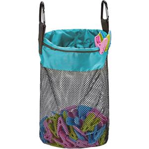 HOMEST Mesh Clothespin Bag, Hanging Clothes Pin Bag with Drawstring, Storage Organizer with Hook, Machine Washable, Sky Blue