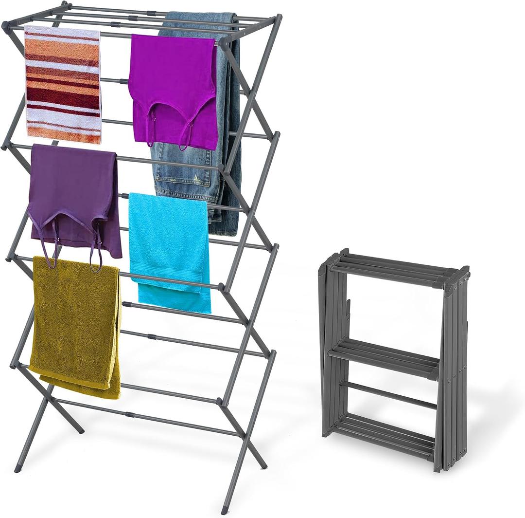 BLACK+DECKER 4-Tier Expandable Collapsible Clothes Drying Rack, Telescopic Height, Foldable Space-Saving Laundry Air Dryer for Towels, Shirts & Delicates Durable Steel, No Tools Needed