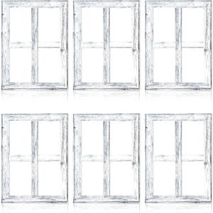Qunclay 6 Pcs Rustic Wall Decor 15.75 x 11.81 Home Decor Window Barnwood Frames Farmhouse Window Frame Fake Wooden Western Vintage Country Room Decoration for Entryways(White)