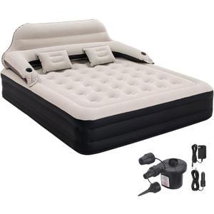 King Size Air Mattress Inflatable Bed with Pump and Headboard, Blow Up Mattress