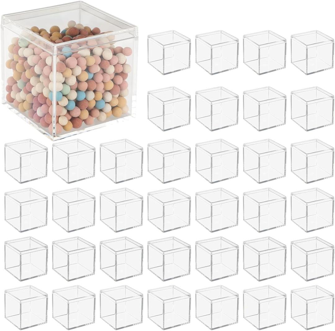 36PCS Mini Clear Acrylic Boxes,Small Clear Boxes with Lids, 2.2 x 2.2 x 2.2 in Plastic Square Cube, Square Display Box, Clear Container Boxes for Candy Pill Earring Jewelry Tiny Beads