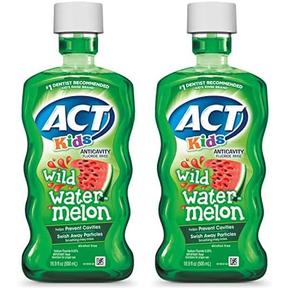 ACT Kids Anticavity Fluoride Rinse Wild Watermelon 16.9 fl. oz. Accurate Dosing Cup, Alcohol Free (Pack of 2)