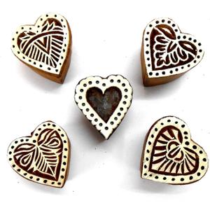 Stylish Romantic Five Hearts Wooden Blocks Stamps for Printing on Textiles, Pottery Crafts,Henna, Scrapbooking (Set of 5) (Pack # 104)