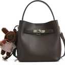 Ladies' Wallet, Light Luxury Bucket Bag, Lychee Patterned Handbag, High-End Sense, One Shoulder Versatile Crossbody Bag (Brown)