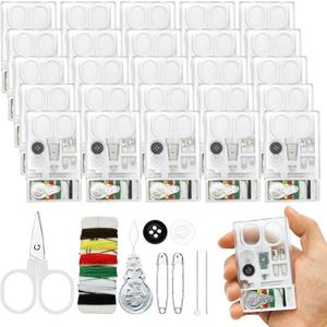 25 Boxes Mini Travel Sewing Kit Quick Fix Sewing Kits Bulk Basic Portable Pre Threaded Needle Emergency Repair Tool for Christmas Gifts Beginner Traveler Home Hotel (White)