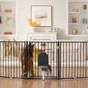 No Pawblems Dog Gate with Cat Door, Free Standing 30'' Tall Foldable Dog Fence for Indoor & Outdoor, Up to 78 Inch Extra Wide Puppy Gate for Stairs, Hallways, Doorways, Deck, Yard (Black, 3 Panels)