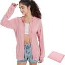 QBK Light Weight Zip Up Hoodie Thin Summer Jacket For Women(Pink XXL)