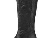 Mysoft Women's Cowboy Boots Mid Calf Western Embroidered Pointed Toe Chunky Heel Pull On Cowgirl Boots Fit Medium Wide Width (9.5, Black)
