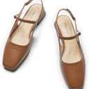 C.Paravano Slingback Flats | Slingback Sandals for Women | Sandals Flats | Adjustable Ankle Strap Shoes (9.5, New Brown)