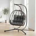 Pamapic Double Egg Chair wth Stand, 700 LBS Loveseat Rattan Swing Chair, UV Resistant Cushions with Armrests and Headrest, Thick Steel Frame Hammock Swing for Outdoor, Patio, Indoor(Grey)