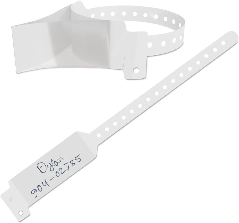 100 Adjustable Medical ID Wristband for Adults & Seniors Waterproof White Hospital Bracelet Durable Plastic Wrist Band for Elderly, Patient Use, Caregiver, or Clinic ID Needs (White)
