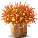 TURNMEON 12 Bundles Artificial Fall Flowers for Outdoors Fall Thanksgiving Decorations,UV Resistant Fake Mums Faux Fall Plants Plastic Orange Boston Fern Eucalyptus Home Gardens Porch Autumn Decor