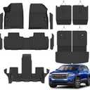 Floor Mats Custom for GMC Acadia 6 Seats 2017-2023 TPE All Weather Cargo Liner with Backrest Mat, 2nd Row Seat Back Protector & Door Sill Guards for Acadia Accessories, Black