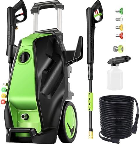 commowner 5000PSI Electric Pressure Washer with 33FT Hose M22-14mm, 3.0GPM Power Washers Electric Powered Professional Pressure Cleaner Machine, Foam Cannon, 4 Tips, powerwashers for Home Cars, Green