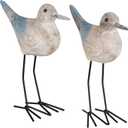 Seagull Statues Coastal Beach Nautical Decor, Wood Sea Bird Sculpture Ornament for Home Room Table Decor (2pcs) (Brown-blue)