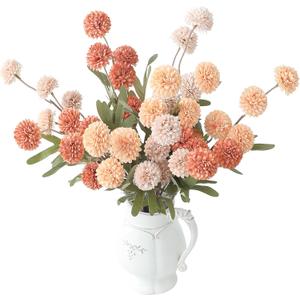 Floroom 9pcs Burnt Orange Peach Mix Faux Silk Mums Artificial Flowers, Bulk Fake Small Mini Chrysanthemums with Stems for DIY Wedding Centerpieces Floral Arrangements Vase Fillers Home Decorations