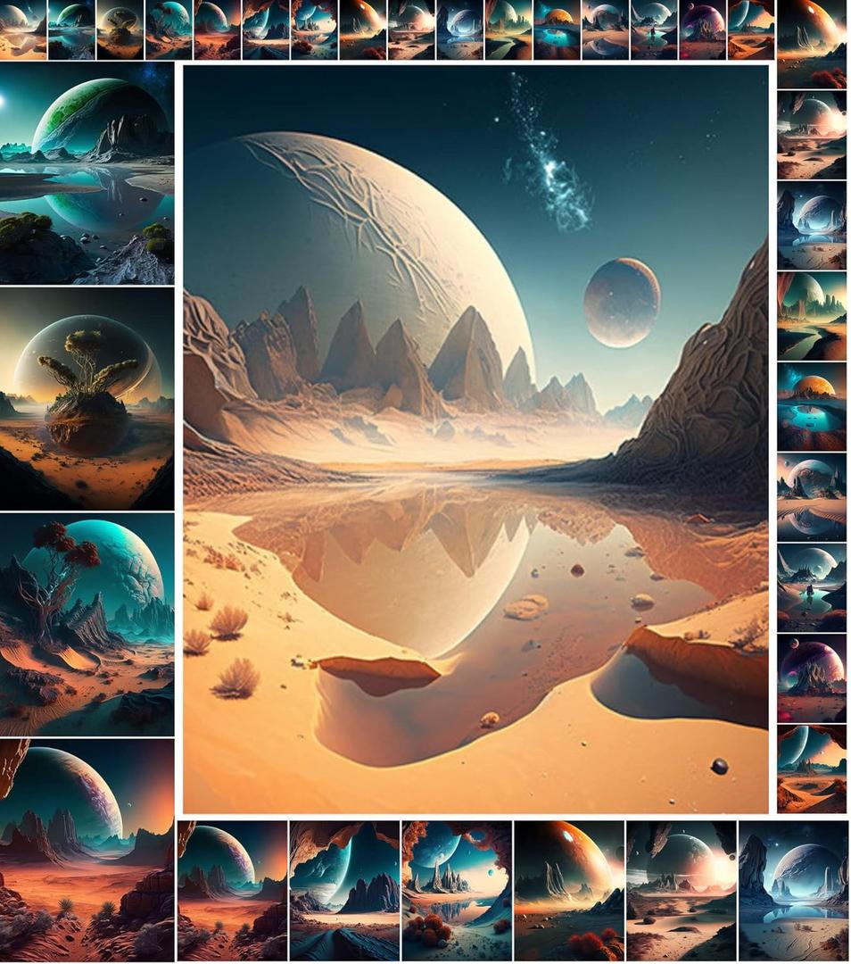 Decoupage Paper Pack (35 Sheets 6"x8") Outer Planets Scenic Landscapes FLONZ Vintage Pictures Reprint Cards for Decoupage, Craft and Scrapbooking (Six)