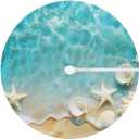 Round Outdoor Fitted Tablecloth with Umbrella Hole, Starfish Seashell Elastic Table Cloth Beach Ocean Waterproof Table Cover with Zipper for Patio Picnic, 36"-44"