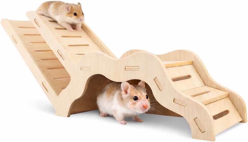 Large Size Syrian Hamster Explorer Set - Snap-Together Wooden Burrow with Panoramic Window,Natural Chew-Safe Design Decorative Landscaping Digging Peeping Hide Underground Fun for Cage Enrichment