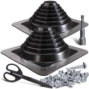 VIVIDA #3 Metal Roof Pipe Flashing Boot Kit, Flexible Roof Jack High Temp Silicone Vent Boot for Pipe OD 1/4" to 5", Square Base, Screws & Hex Socket & Scissors Included, Black, 2 Pack