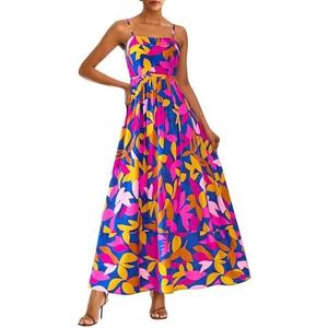 PRETTYGARDEN Summer Dresses for Women 2025 Beach Maxi Dress Spaghetti Strap Floral Boho A Line Wedding Guest Flowy Long Dress S