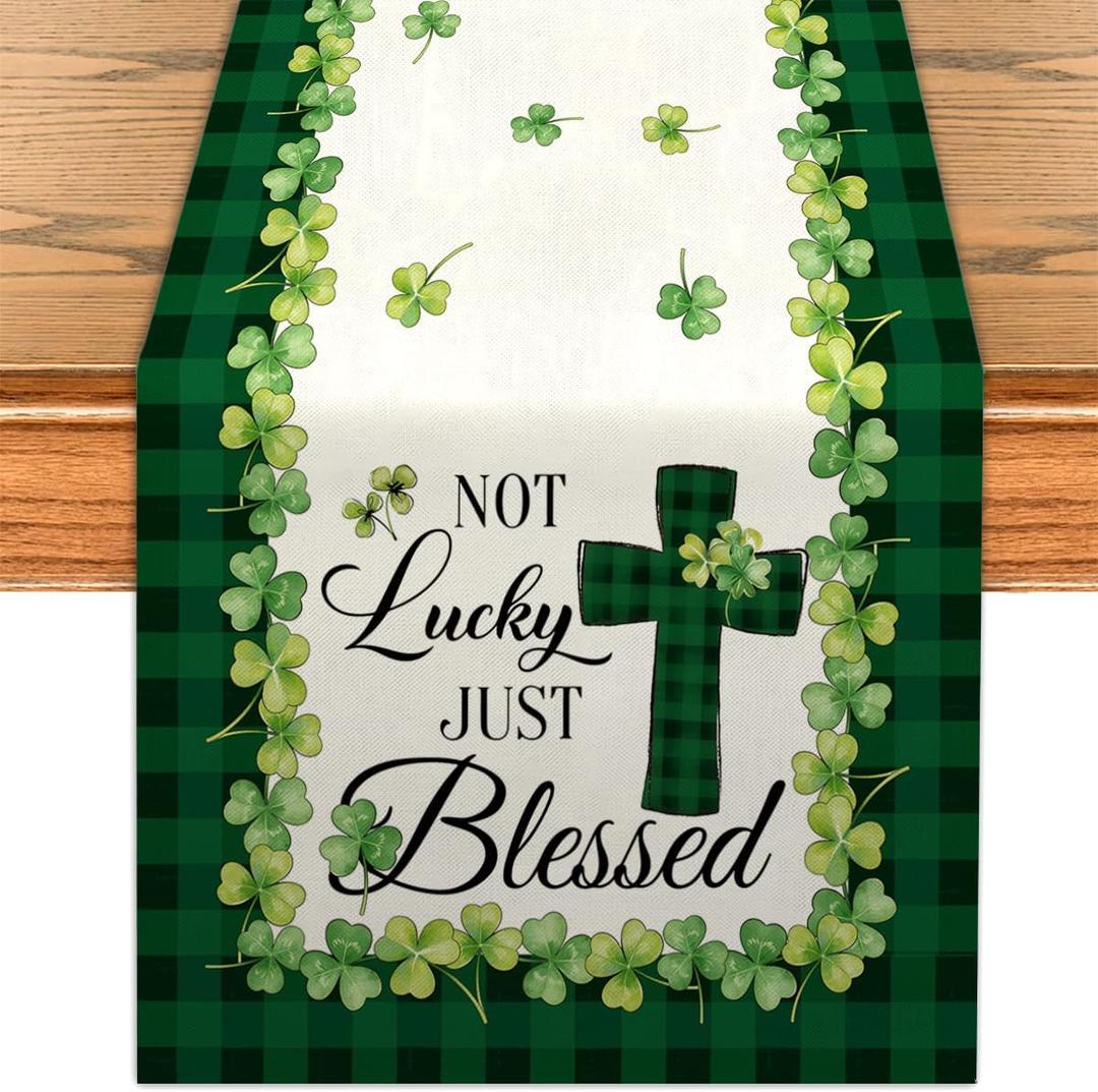 2 x St Patricks Day Table Runner St. Patrick's Day Kitchen Dining Table Centerpiece St Patty's Day Shamrock Decor St Patricks Day Decorations for Home Party-72 Inches Long