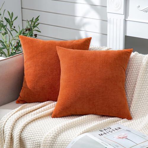 GAWAMAY Decorative Square Throw Pillow Covers 20x20 Inch Set of 2, Super Soft Chenille Pillows Farmhouse Fall Pillowcase for Living Room Bedroom Sofa Couch Cushion Cover Burnt Orange 50x50cm/20x20