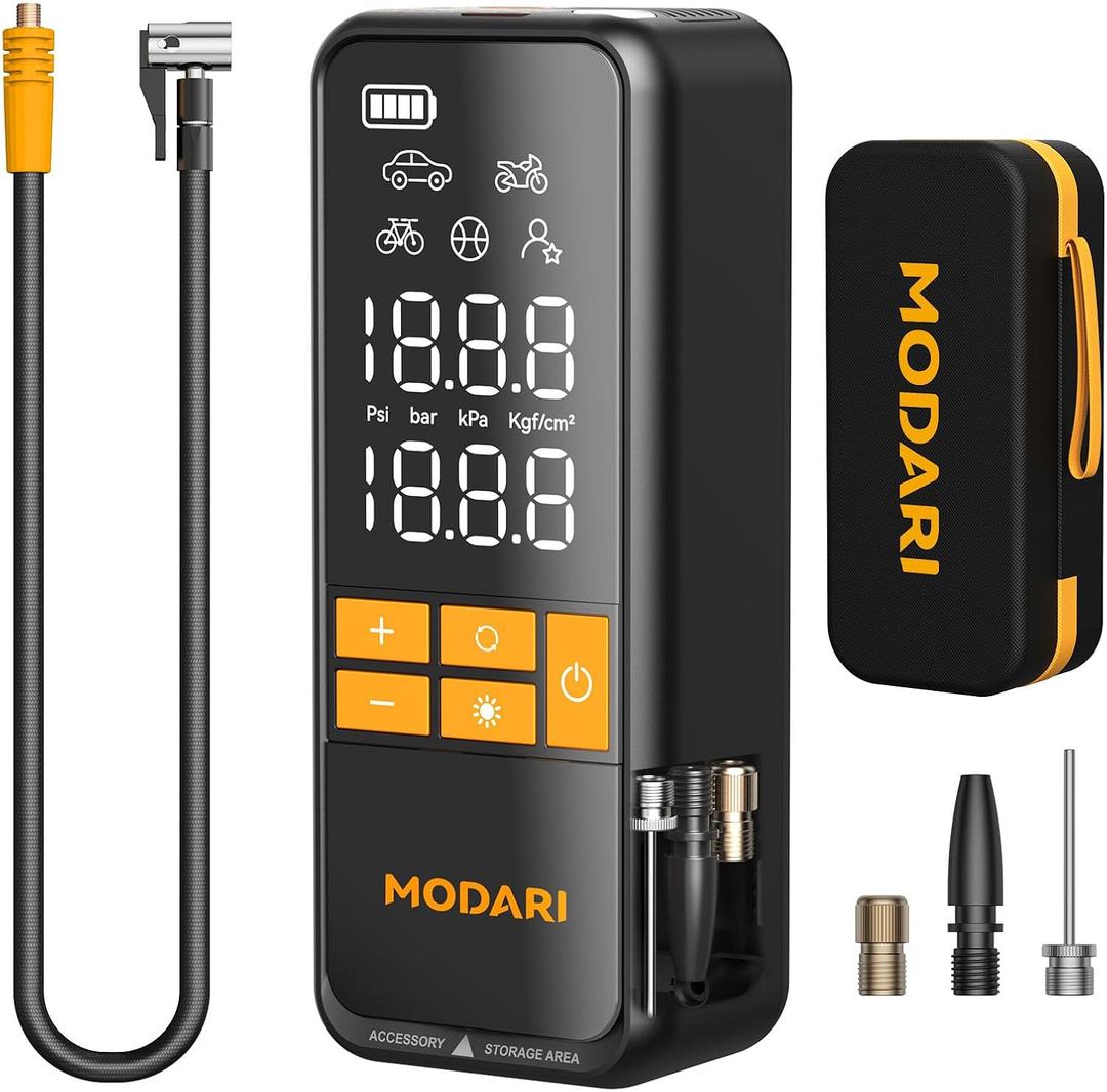 MODARI Tire Inflator Portable Air Compressor - 160 PSI Portable Tire Inflator for Car, Auto Shut-Off, Cordless Tire Inflators with Gauge for Car, Pickup, Bike and More, Black