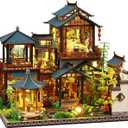 OZJAY Miniature House Kit, Mini House Building Kit with Furniture, Miniature Kit for Adults Teen, Dollhouse Kit for Birthday Christmas, Elegant Orchid Pavilion