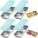 4 Pack Stainless Steel Snack Containers -15oz Reusable Grab and Go 2 Compartment Food Storage Containers for Kids with Leakproof Lids for Travel Outdoor Camping School Lunch Prep Dishwasher Safe