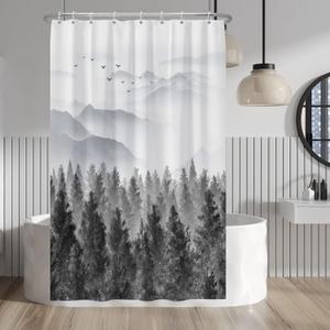 Baocicco Grey Forest Mountain Shower Curtain Watercolor Misty Forest Nature Tree Mountain Landscape Shower Curtains for Bathroom Waterproof Fabric Shower Curtain with Hooks 48x72 Inches