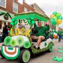 47 Pcs St. Patrick's Day Golf Cart Decorations Kit, St. Patrick Parade Car Decorations, Luck Shamrock Balloons Pleated Fan Flag Tinsel Garlands Foil Curtains Paper Fans for Irish Festival Party Decor