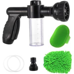 Kamirola High Pressure 8 in 1 Car Wash Brush Foam Gun,Garden Hose Nozzle Foam Cannon Bottle Soap Sprayer,Lawn, Car Wash, CleaningPatio, Pet Bathing(Black)