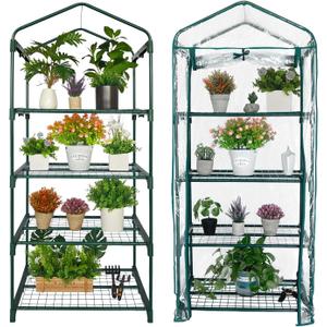 Mini Greenhouse for Indoor Outdoor, Small Plants Green House with 4 Tier Shelves, Portable Plastic Greenhouses with Transparent PVC Cover for Garden Backyard Patio Balcony Porch