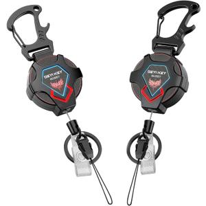 2 Pack Retractable Keychain, Heavy Duty Carabiner Badge Holder, Tactical ID Badge Reel with 32 Steel Retractable Cord, Bearing 10 oz