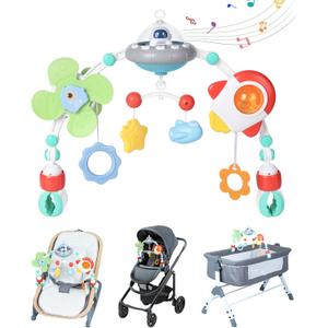 Orzbow Stroller Arch Toy for Baby, Musical Carseat Toys Hanging with Teething, Baby Mobile for Crib Bassinet Car Seat and Bouncer, Car Seat Activity Toy for Babies 0-12 Months (Space)