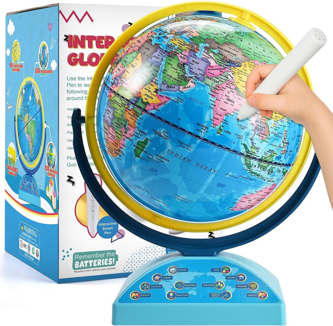 Interactive Globe for Children Ages 6-12 | Educational Toys with Smart Pen, 300+ Geography Quiz Games | Learning Earth World Globe for Kids Ages 6+ Classroom, Home, Birthday Gift Idea