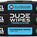 DUDE Wipes - Flushable Wipes - 3 Pack, 144 Wipes - Unscented Extra-Large Adult Wet Wipes - Vitamin-E & Aloe - Septic and Sewer Safe