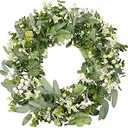 Vlorart Artificial Spring Summer Christmas Greenery Wreaths for Front Door Green Eucalyptus Leaf Wreath Decor Boxwood with Big Berries for Farmhouse Outside Year Round