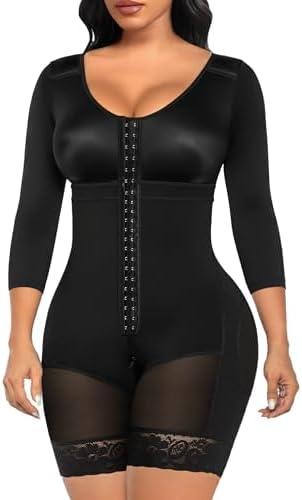 SHAPERX Women's Fajas Colombianas Shapewear Postpartum Tummy Control Arm Slimming Full Body Shaper with Zipper Crotch, Size L