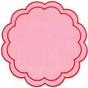 Whaline Pink Red Linen Placemats Embroidered Round Scalloped Kitchen Place Mats for Wedding Baby Shower Party Home Dining Table Decor, Set of 6, 15 x 15 in
