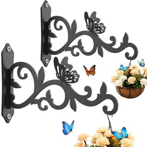 Kingsyard 2-Pack Wall Plant Hanger - 8 Inch Heavy Duty Metal Hooks with Butterfly Decor for Hanging Plants, Feeders, Lanterns & Wind Chimes, Indoor/Outdoor Use, Black