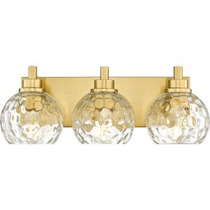 Bathroom Light Fixtures Over Mirror, 3-Light Brushed Gold Vanity Light with Clear Hammered Glass Globe Shade, Modern Sconces Wall Lighting Bedroom Hallway, VL200-BG-3