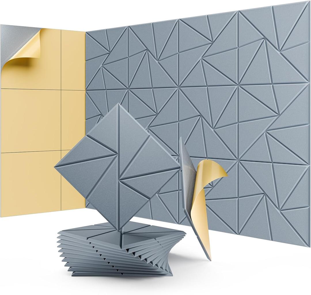 12 Pack Acoustic Panels, Sound Proof Foam Panels for Walls, Self-Adhesive High Density Soundproof Wall Panels, 12" X 12" X 0.4", Sound Absorbing Panels for Home, Studio, Office (Smoky Gray)