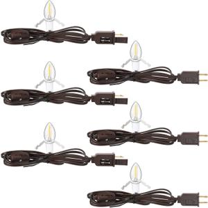 Macarrie 6 Pack Accessory Cord with One LED Light Bulb 6 ft Christmas Village Single Light Bulb Cord with On/Off Switch Plugs Lamp Replacement for Village House Craft Decorations, Brown