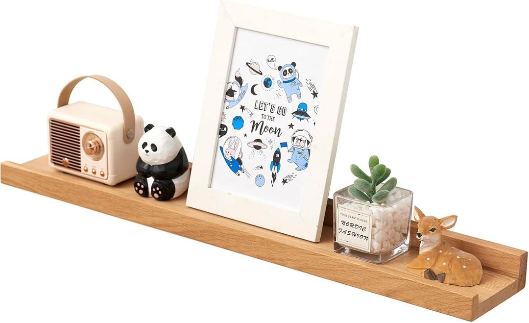 Oak Floating Shelves 24 Inch Wall Shelves for Decor and Storage, 4 Inch Deep Natural Solid Wood Shelf, Picture Ledge Shelf for Bedroom Bathroom Living Room KitchenLaundry Room