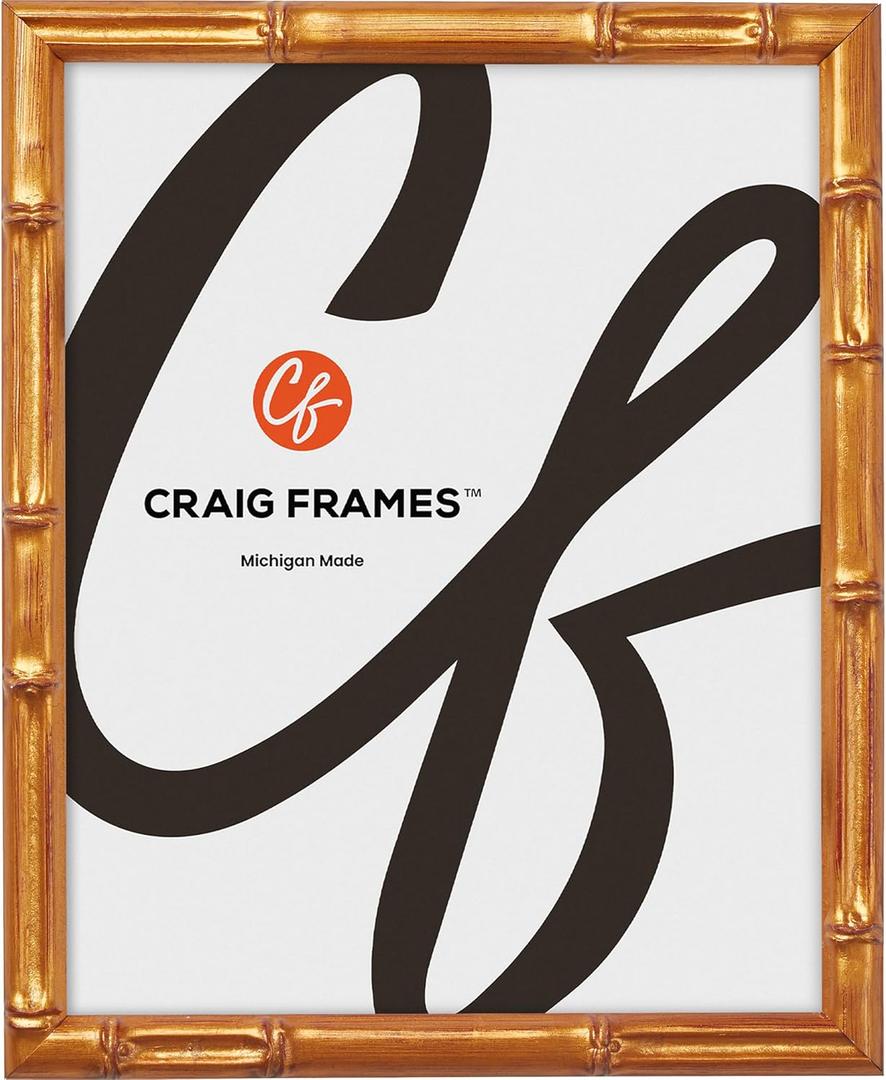 Craig Frames Faux Bamboo, 9x10 Picture Frame, Vintage Gold
