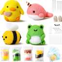 WATINC Set of 4 Cute Animal Needle Felting Starter Kit Frog Chick Bee Narwhal Animal Doll Wool Felting Tools Felt Needles Foam Mat DIY Needlework Craft Party Supplies for Beginners Adults