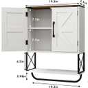RUSTOWN Farmhouse Medicine Cabinet with 2 Barn Door, Boho Wood Wall Mounted Storage Cabinet with Adjustable Shelf and Towel Bar, 3-Tier Bathroom Cabinet for Bathroom (White and Walnut)