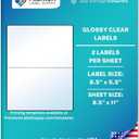 Premium Label Supply Large Glossy Clear Labels  8.5" x 5.5"  Laser/Inkjet Compatible  (2 per Sheet), 10 Sheets  20 Total Adhesive Labels